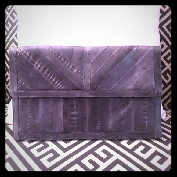 Genuine Eel Clutch w/ Crossbody Strap in Gray - Picture 1 of 4